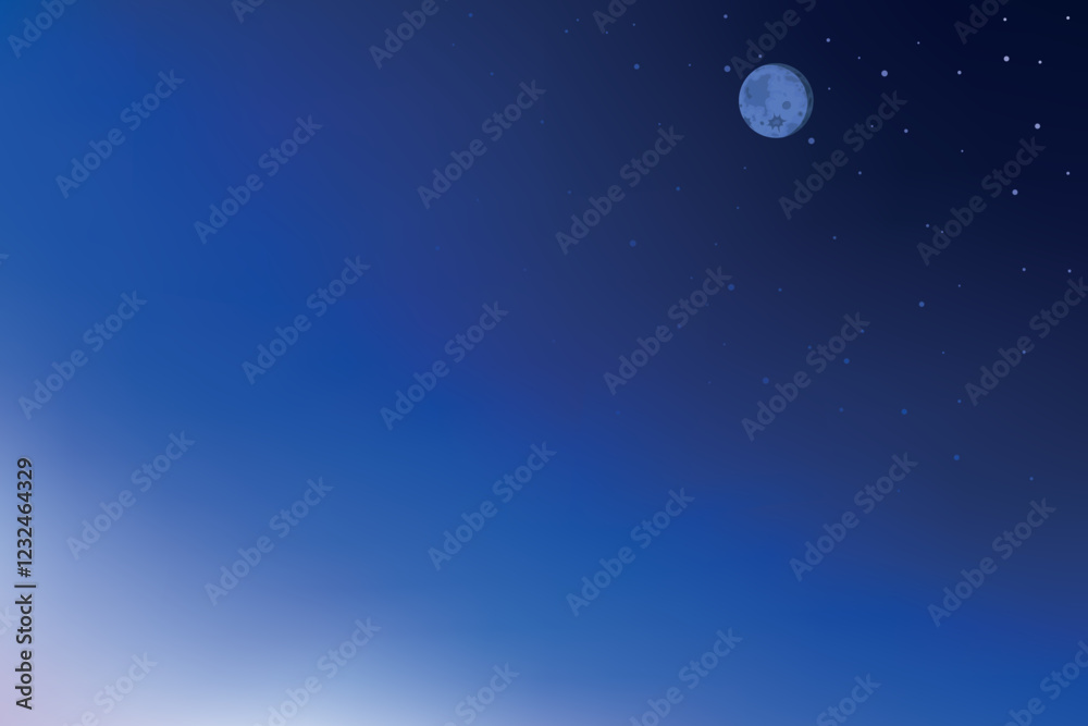 Night sky with moon and stars, smooth blue gradient, space, atmospheric background. Night sky with moon and stars, smooth blue gradient, space, atmospheric background.