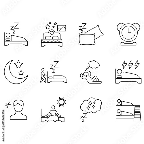 sleep icons set. Set of editable stroke icons.Set of sleep