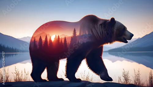 Grizzly Bear Double Exposure Animal Nature Wilderness Outdoors photo