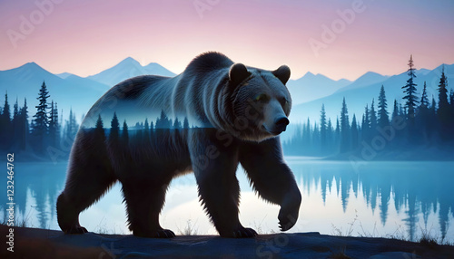 Grizzly Bear Double Exposure Animal Nature Wilderness Outdoors photo