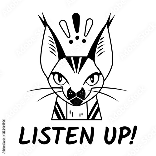 A glyph style sticker of listen up caracal

