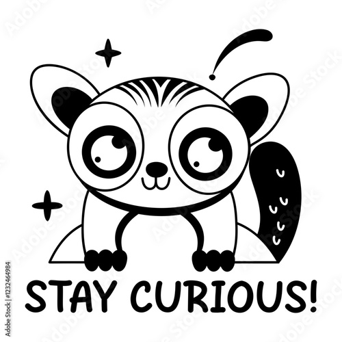 Bushbaby with stay curious text, glyph sticker 
