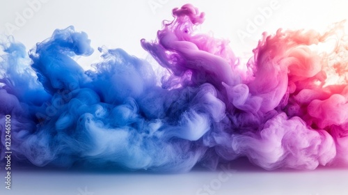 Vibrant swirls of blue and purple ink swirling in water with soft lighting. Generative AI photo