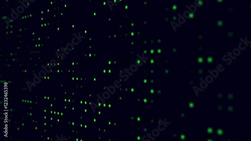 Green digital dots on dark background, suitable for technology, data, web design, digital marketing projects, abstract backgrounds, tech presentations.
