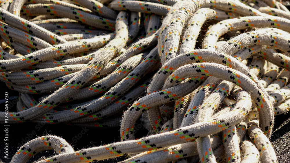 collected rope at the construction site on the black background collected rope at the construction site on the black background