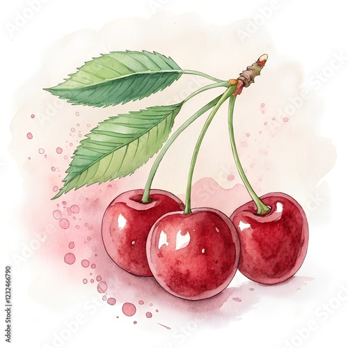 Photo Cherry Hand drawn Watercolor