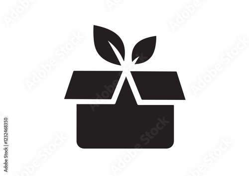 open gift box with leaves emerging from it on white background