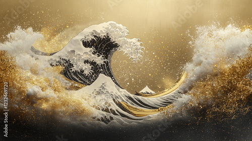  The Great Wave off Kanagawa in golden style repainted