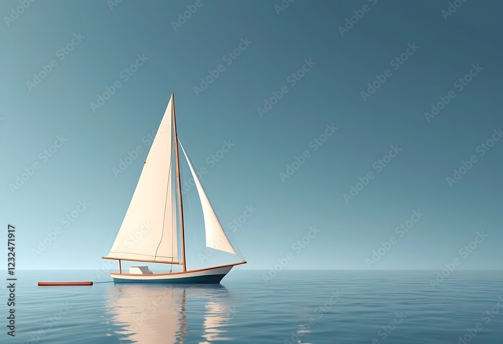 Fototapeta premium A sailboat glides serenely across a calm ocean under a clear sky