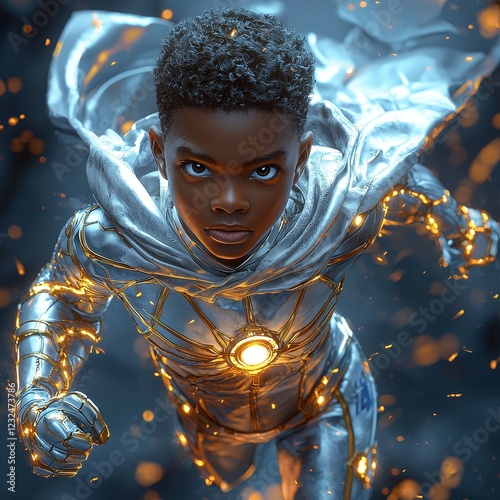 In a slow-motion sequence, a 3D black boy character executes a dive, just evading a laser blast in the nick of time