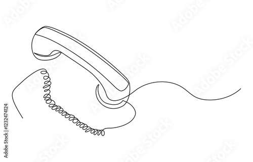 One line drawing of isolated vector object telephone receiver. Vintage retro telephone communication concept, Old telephone one line drawing continuous design minimalism. Retro phone vector.