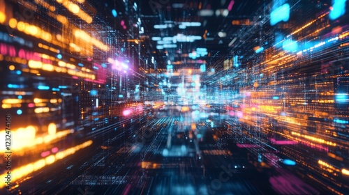 Wallpaper Mural Dynamic digital landscape with vibrant lights and data streams in futuristic setting Torontodigital.ca