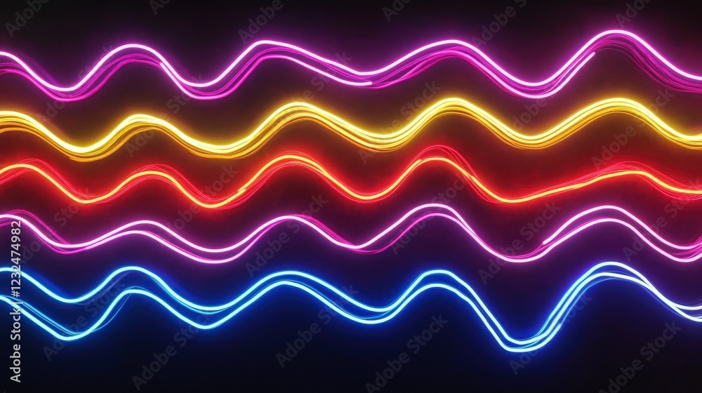 Fototapeta premium Dynamic Multicolor Zigzag Neon Lines on Black Background