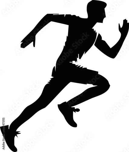 Runner silhouette set of sprinter, runner and jogger running track or jogging. People silhouette in outline. men athletes racing.