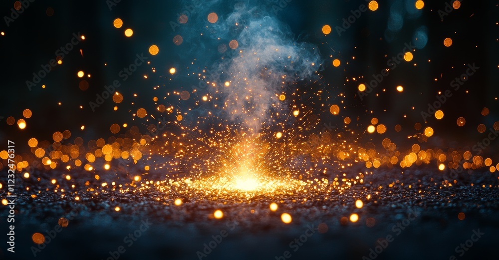 Fototapeta premium Captured at 800 fps in slow-motion, firecrackers emit sparks and smoke, illustrating the dramatic ignition and explosive energy against a blurred background
