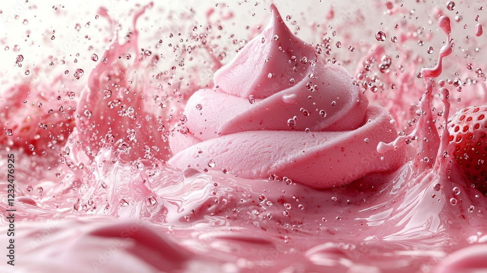 Fototapeta premium Captured in slow motion, the moment a chocolate-dipped ice cream bar collides with a strawberry-coated one, unleashing a lively burst of flavors against a stark white backdrop