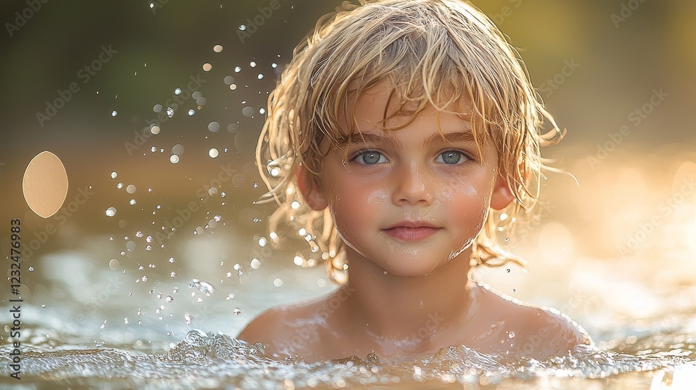 A little boy takes a refreshing break at the water fountain in the public swimming pool in slow-motion, captured at 120fps, as he plays with the water droplets on a scorching summer day A little boy takes a refreshing break at the water fountain in the public swimming pool in slow-motion, captured at 120fps, as he plays with the water droplets on a scorching summer day