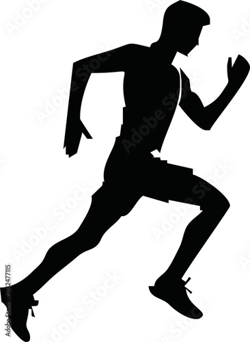 Runner silhouette set of sprinter, runner and jogger running track or jogging. People silhouette in outline. men athletes racing.