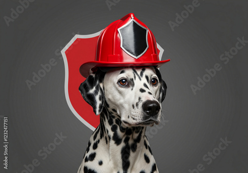 Adorable Dalmatian Firefighter: A Playful Portrait photo