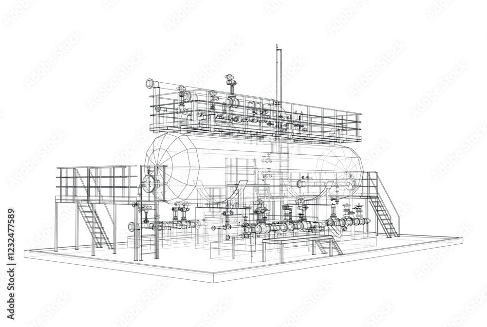 Obraz premium Industrial tank with valves. Vector rendered of 3d