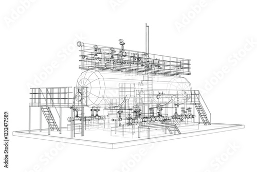 Industrial tank with valves. Vector rendered of 3d