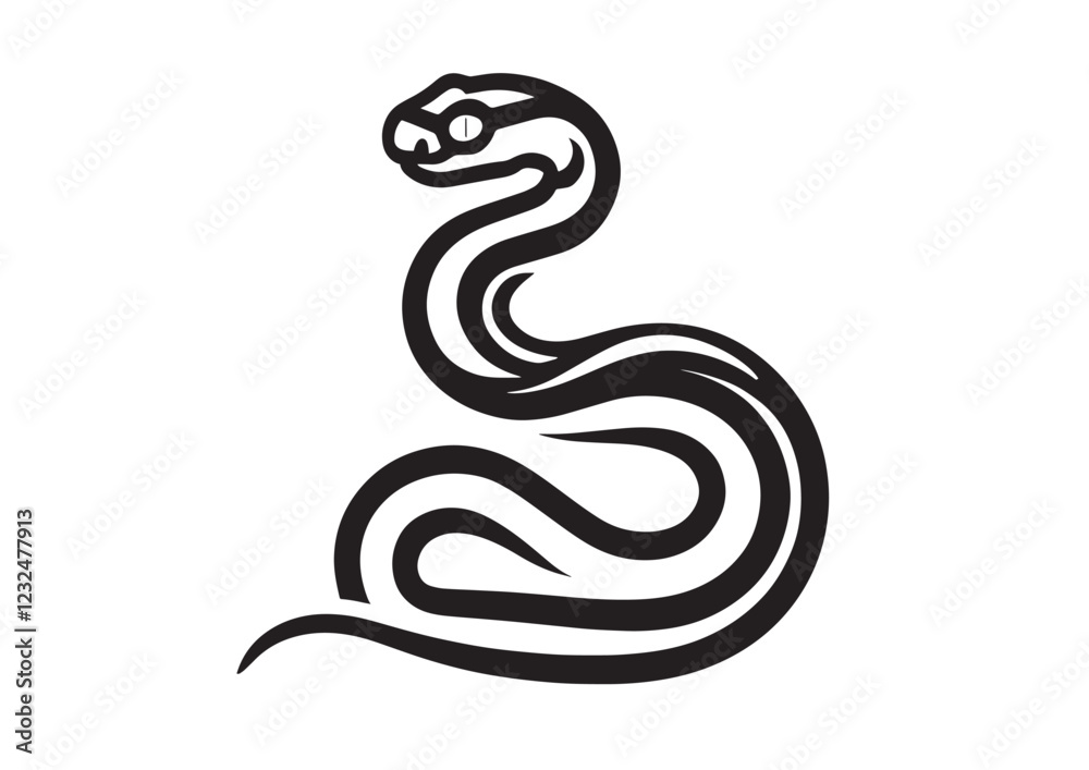 Fototapeta premium detailed black snake illustration with a raised head on white background