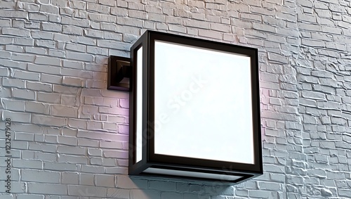 Blank white company store sign mock up on a wall. 3D Rendering  photo