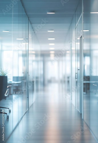 Bright and spacious office space in an unfocused view. Modern blurred background photo for banner use for background or backdrop in business concept 