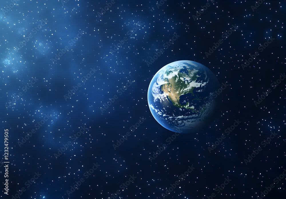 Earth as viewed from space showcasing vibrant blue oceans and green continents against a starry backdrop Earth as viewed from space showcasing vibrant blue oceans and green continents against a starry backdrop