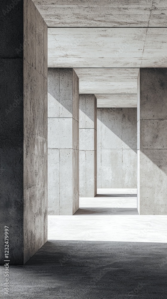 Soft shadows dance across the surfaces, highlighting the clean lines and geometric shapes of minimalistic concrete structures, creating a spacious and tranquil atmosphere Soft shadows dance across the surfaces, highlighting the clean lines and geometric shapes of minimalistic concrete structures, creating a spacious and tranquil atmosphere