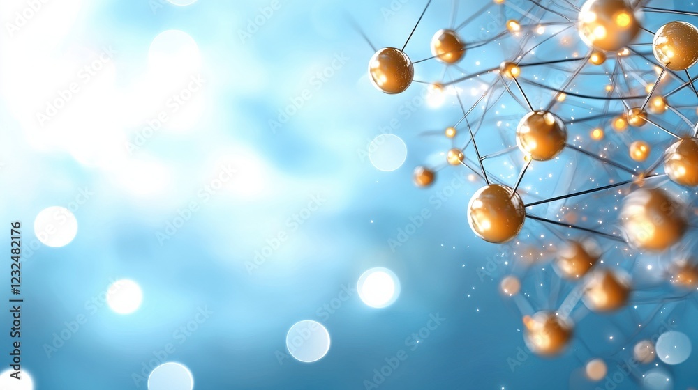 Obraz premium Futuristic glowing network structure composed of interconnected digital spheres particles and geometric shapes This abstract digital art piece represents the complex dynamic