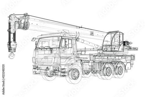 Car crane. Vector rendering of 3d