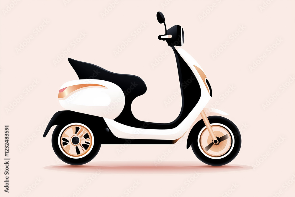 Fototapeta premium An electric scooter designed for urban travel sits against a minimal backdrop. The clean lines and modern aesthetic highlight eco-friendly commuting solutions