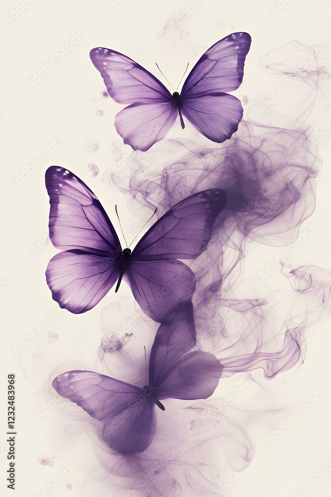 Fototapeta premium Purple Butterflies in Ethereal Smoke