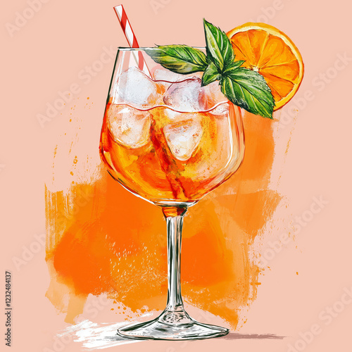brush art of aperol spritz drink