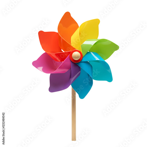 Rainbow Spinning Pinwheel with Bright Colors On Transparent Background
