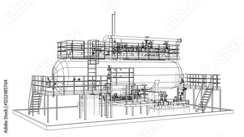 Industrial tank with valves. Seamless animation