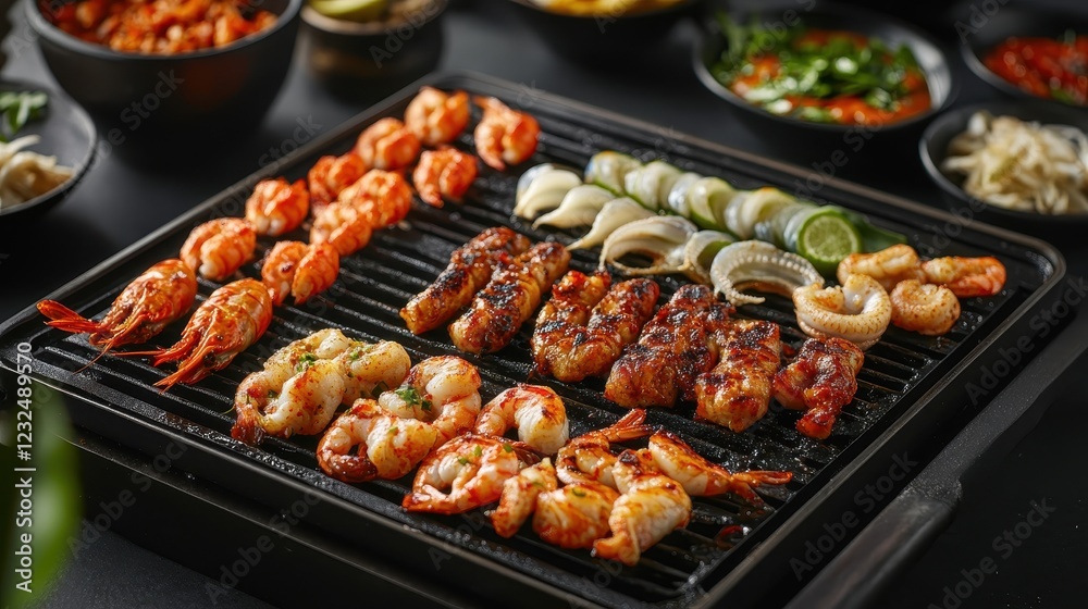 Grilled Thai Seafood with Large Prawns and Squid Grilled Thai Seafood with Large Prawns and Squid