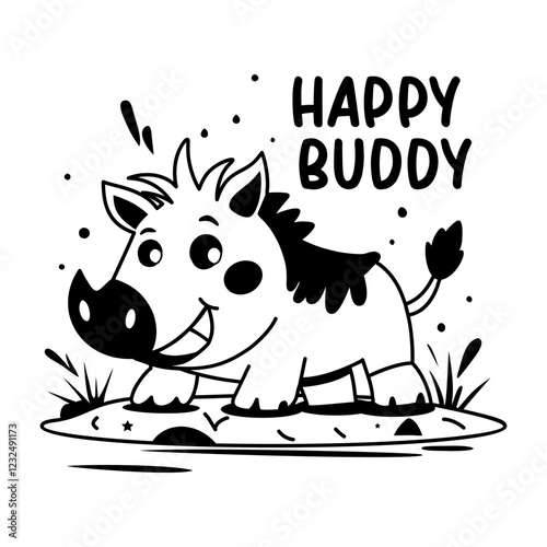 Dirty warthog with happy buddy text, glyph sticker 
