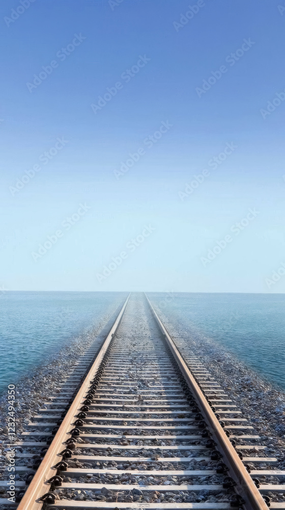 railroad tracks over water disappearing into horizon railroad tracks over water disappearing into horizon