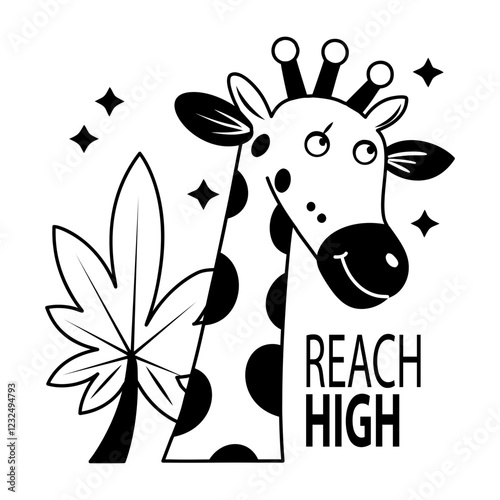 A glyph sticker showing giraffe with reach high text 
