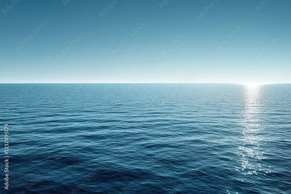 Obraz premium A minimalist horizon where the sky meets the sea in a perfectly straight line, emphasizing the balance of nature