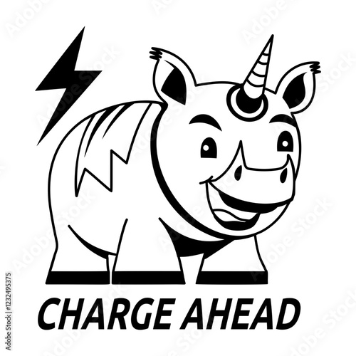 Comic style sticker showing a rhinoceros with change ahead text 

