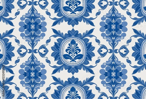 Pastel Blue and White Hamptons Pattern, Elegant Design, High-End Designer Style, Classic Textile, Luxury Pattern, Refined Fabric, Timeless Art, Sophisticated Graphic.

