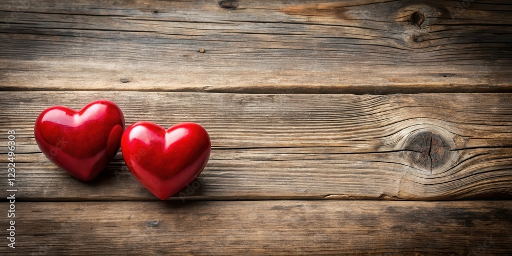 Valentine's Day Background with Two Red Hearts on a Vintage Wooden Table,, heart, table, heart, table, festive, romance, interior, home Valentine's Day Background with Two Red Hearts on a Vintage Wooden Table,, heart, table, heart, table, festive, romance, interior, home