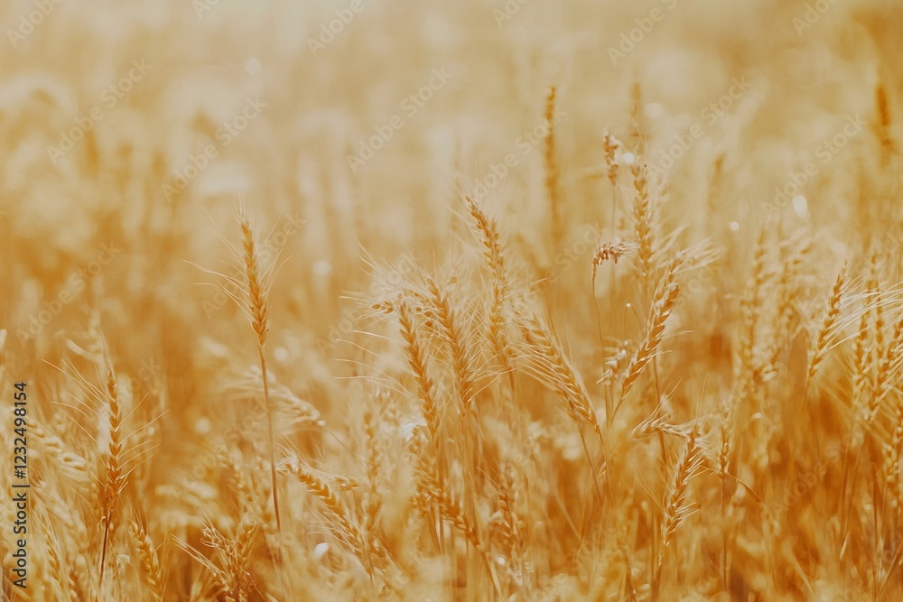 Fototapeta premium Golden Wheat Field at Sunset: A Serene Landscape