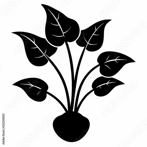 Minimalist Black Silhouette of Taro Shoots in Vector Art