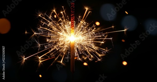 A Birthday Holiday photo showcasing a cake and vibrant fireworks on a black background, suitable for multiple projects and events