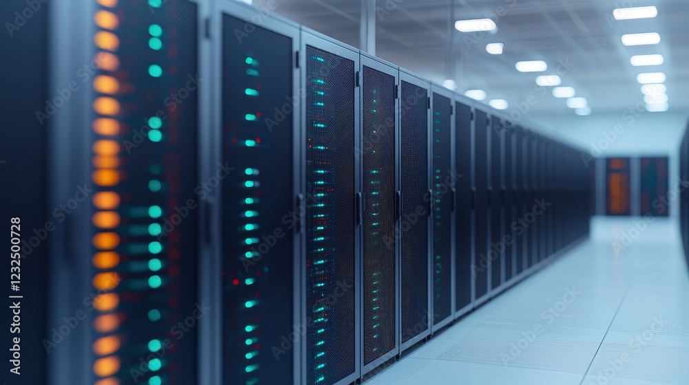 Futuristic Data Center with Bright LED Lights and Server Racks Futuristic Data Center with Bright LED Lights and Server Racks