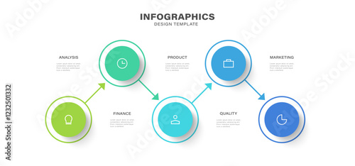 Business infographic timeline elements with marketing icons and 5 options or steps. Vector illustration.